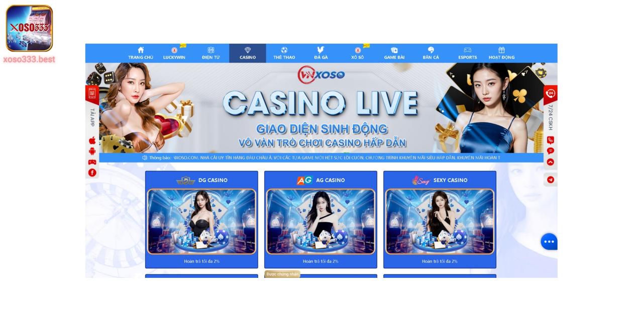 Thỏa sức giải trí với nhiều sảnh cược casino hấp dẫn tại VNSOXO