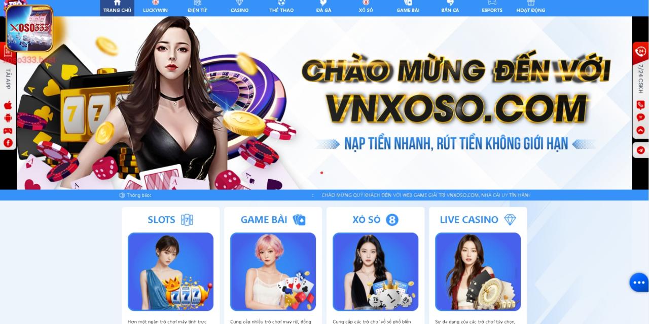 Tổng hợp những sảnh game gắn liền với trang cược Xoso333